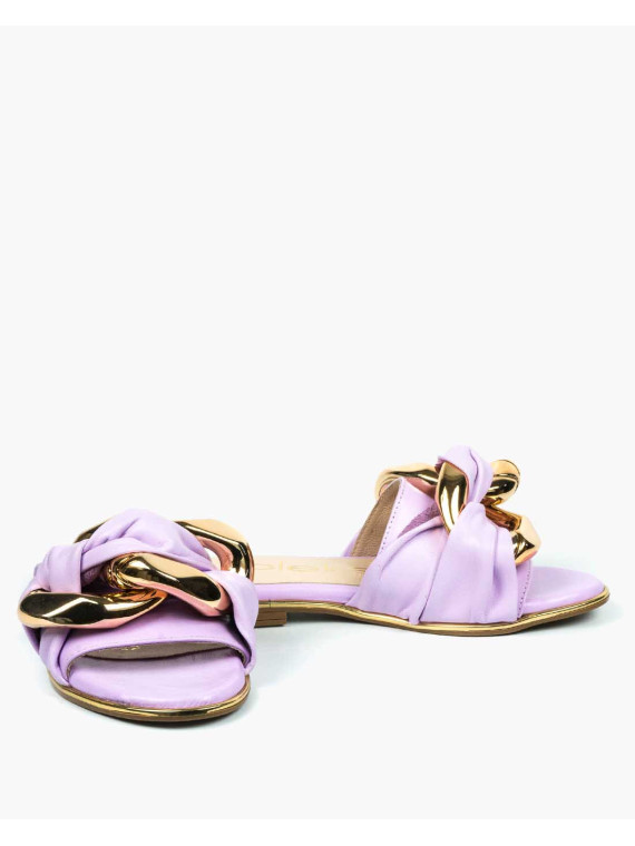 Fioletowe klapki damskie skórzane