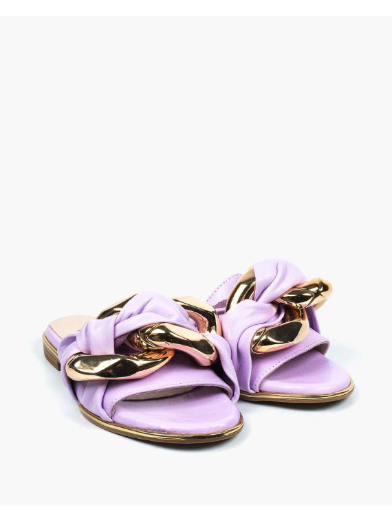 Fioletowe klapki damskie skórzane