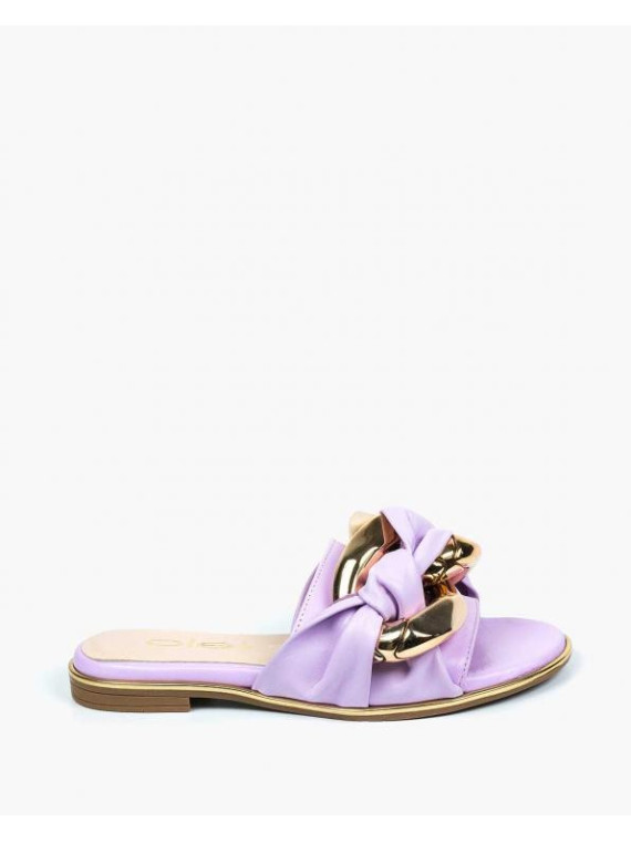 Fioletowe klapki damskie skórzane