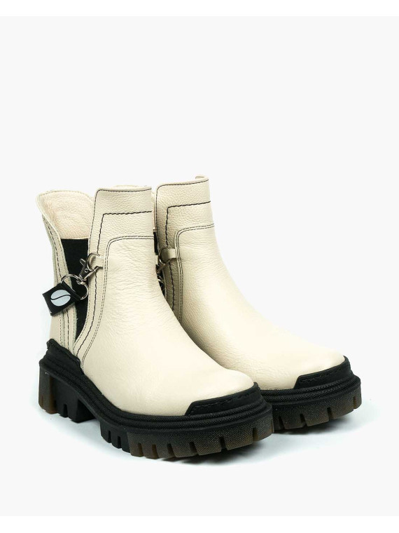 Beżowe trapery damskie skórzane