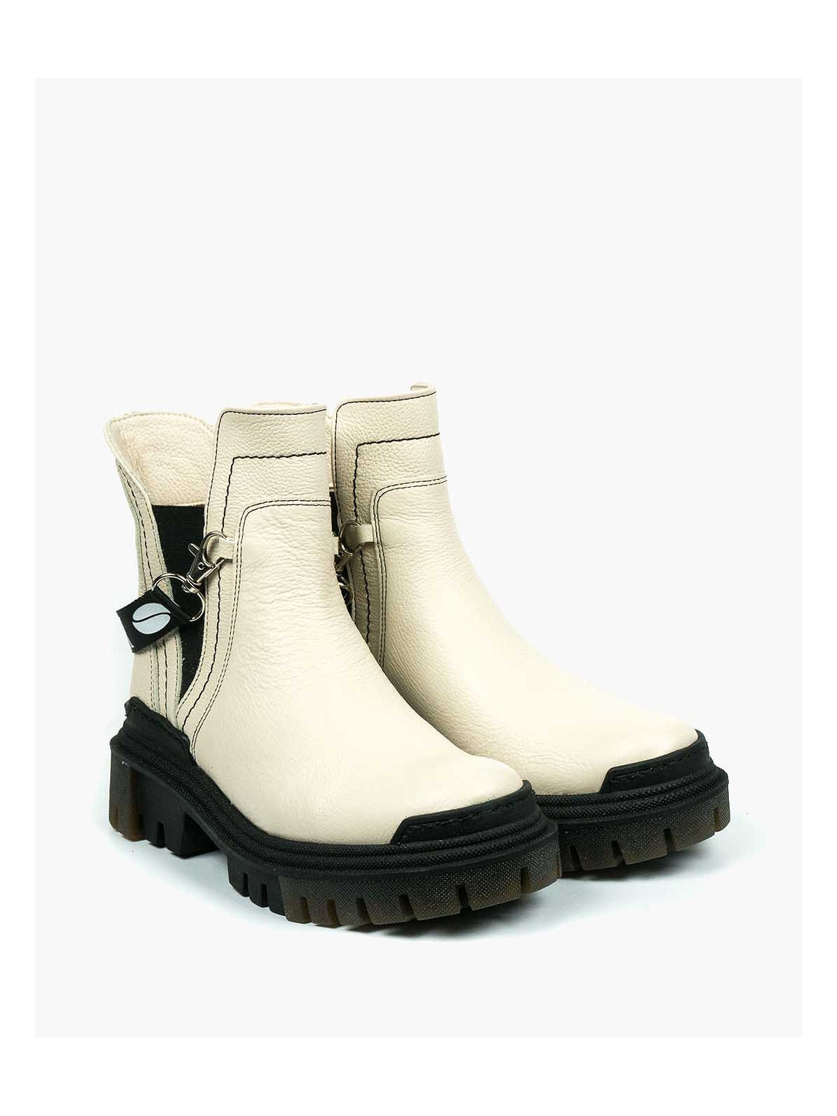 Beżowe trapery damskie skórzane