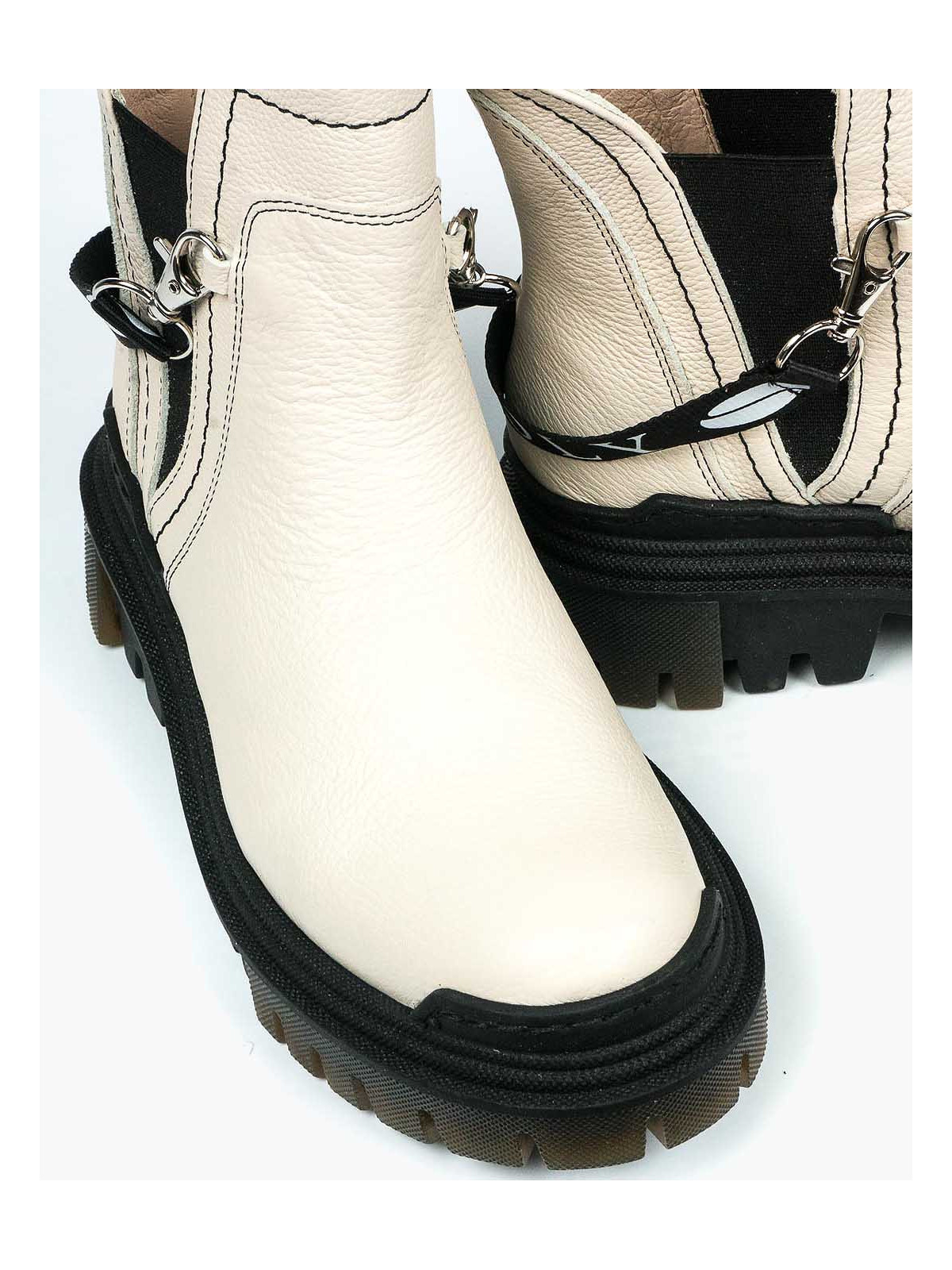 Beżowe trapery damskie skórzane