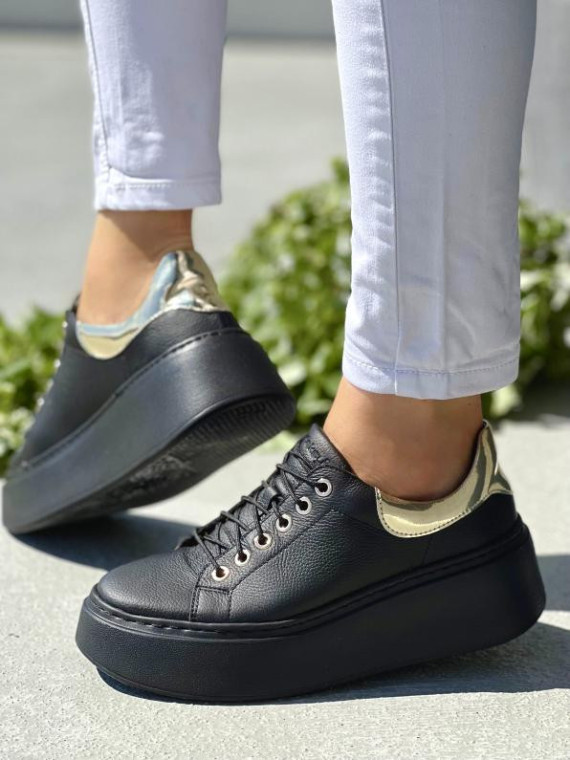 Czarne trampki damskie skórzane