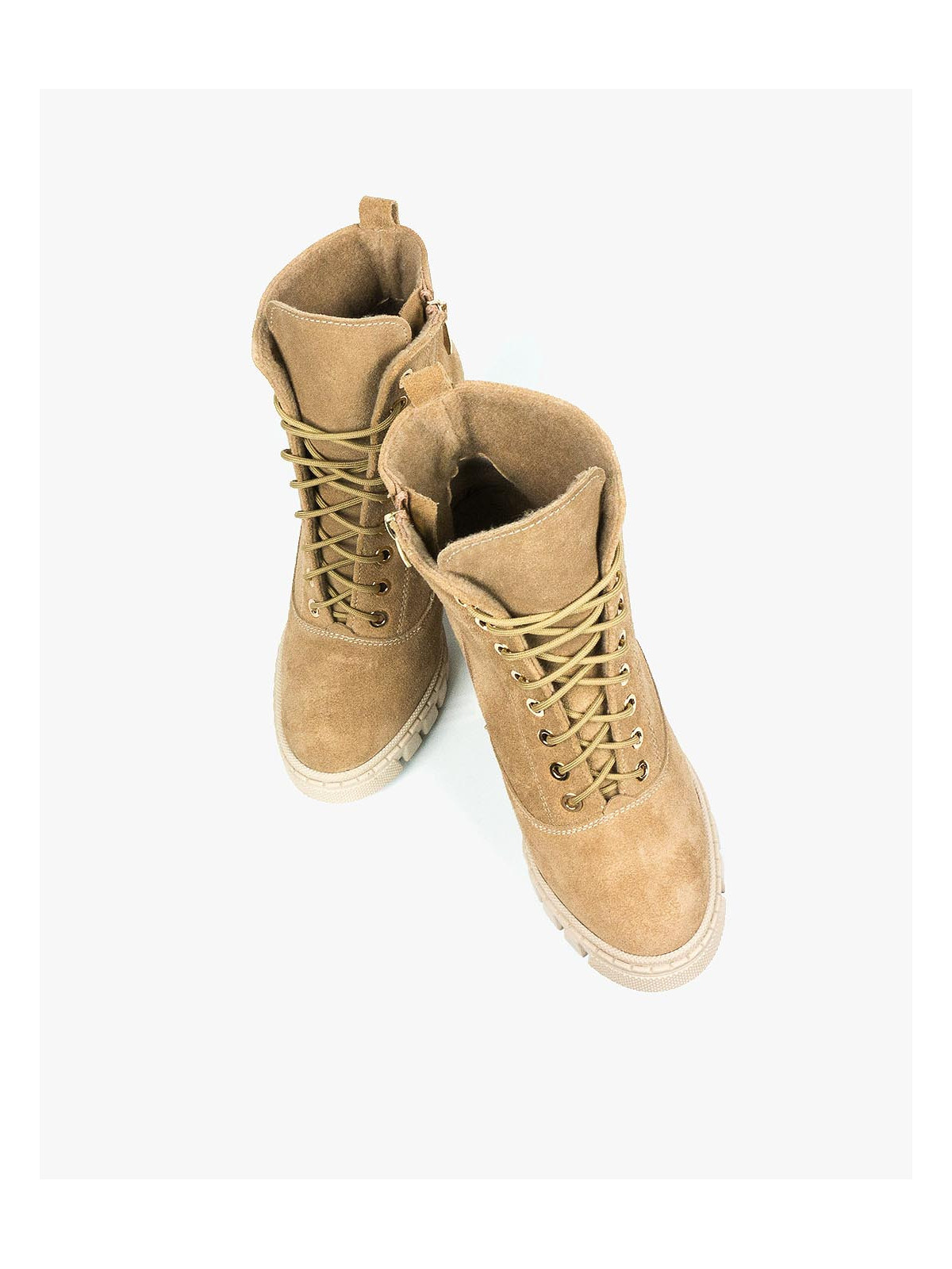 Beżowe botki damskie skórzane