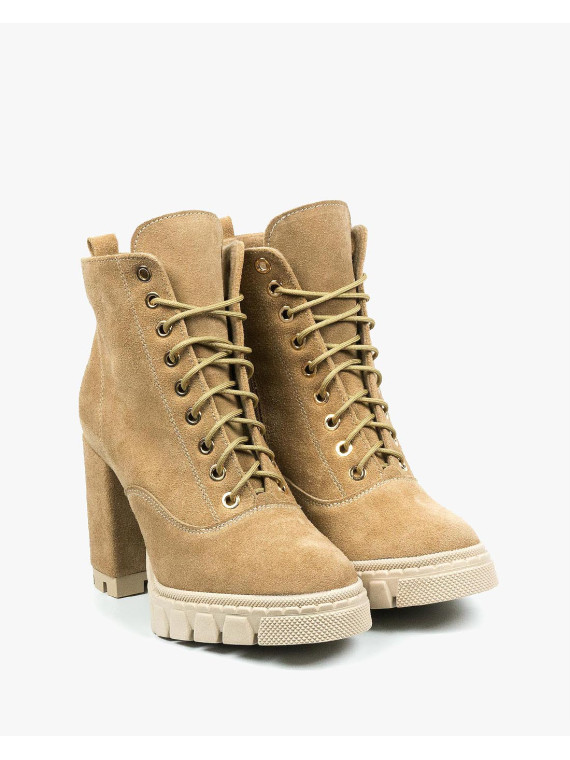 Beżowe botki damskie skórzane