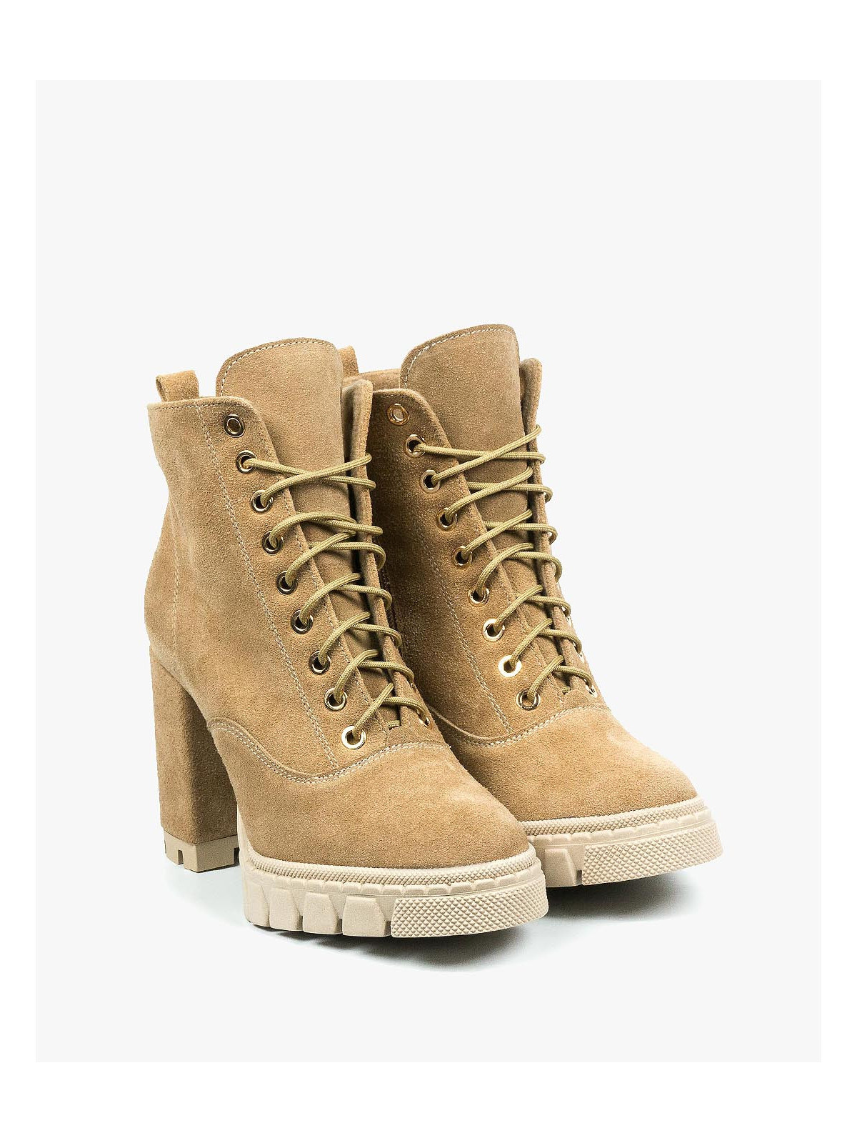 Beżowe botki damskie skórzane