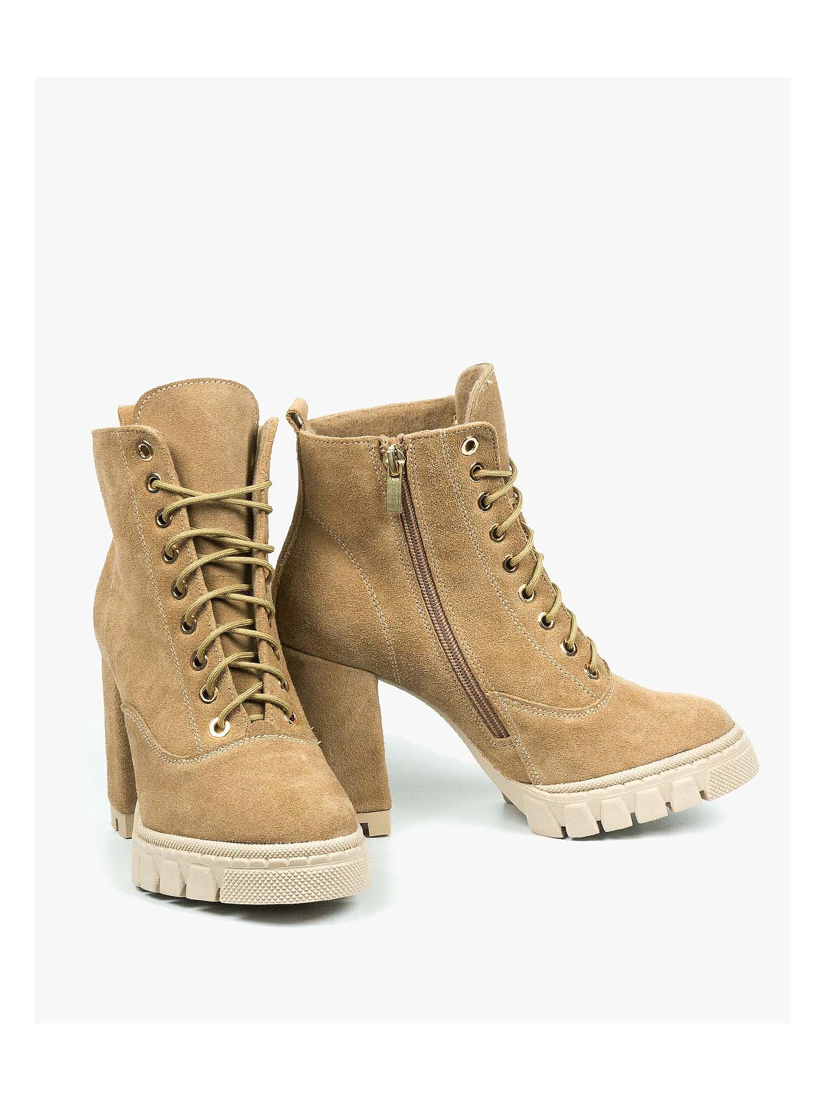 Beżowe botki damskie skórzane