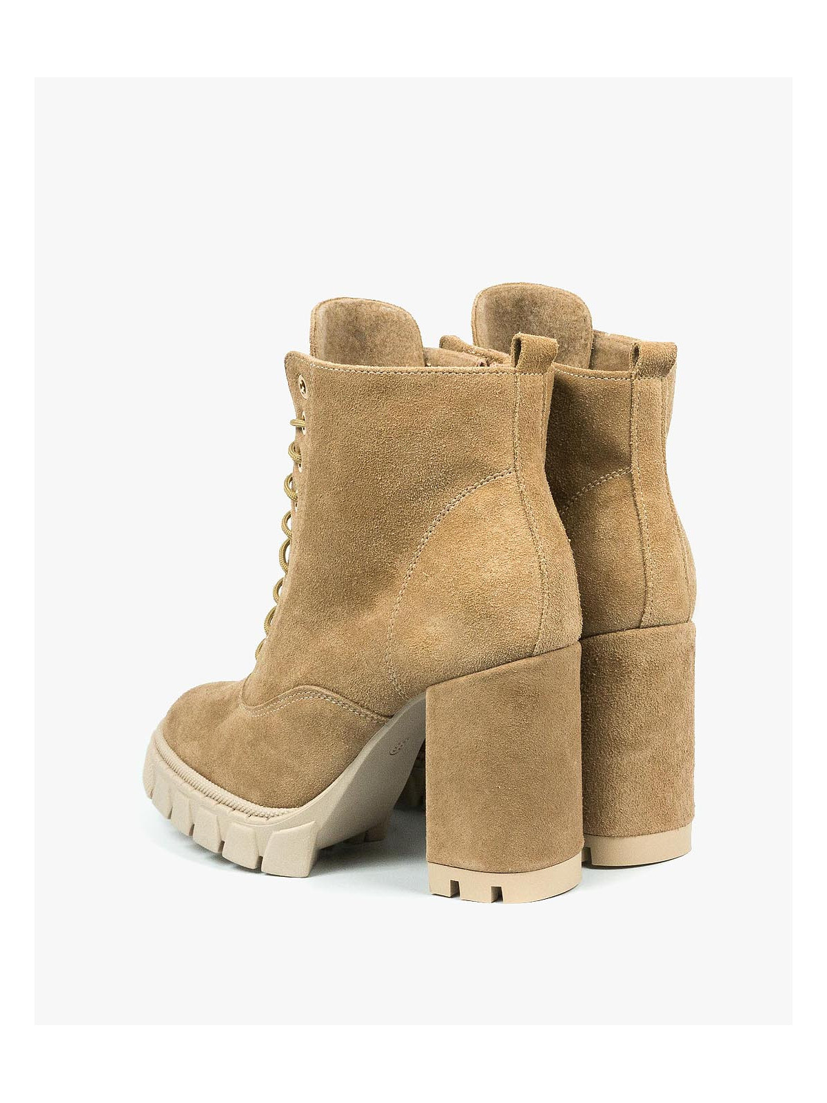 Beżowe botki damskie skórzane