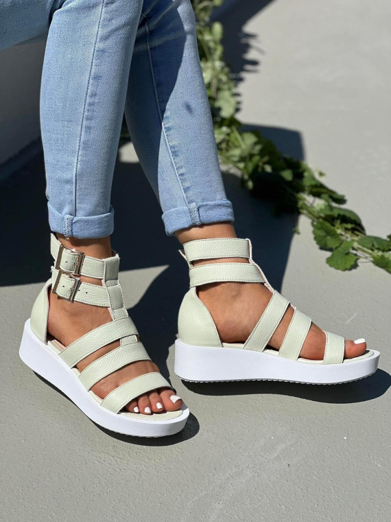 Zielone sandały damskie skórzane