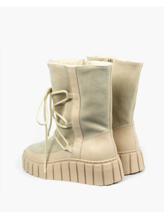 Beżowe śniegowce damskie skórzane