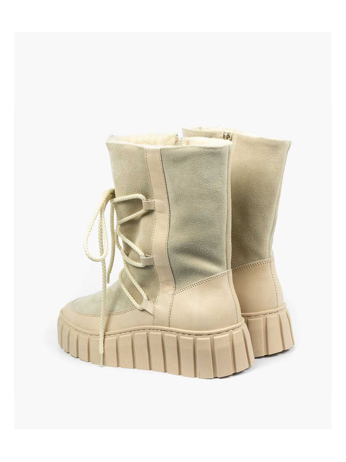 Beżowe śniegowce damskie skórzane