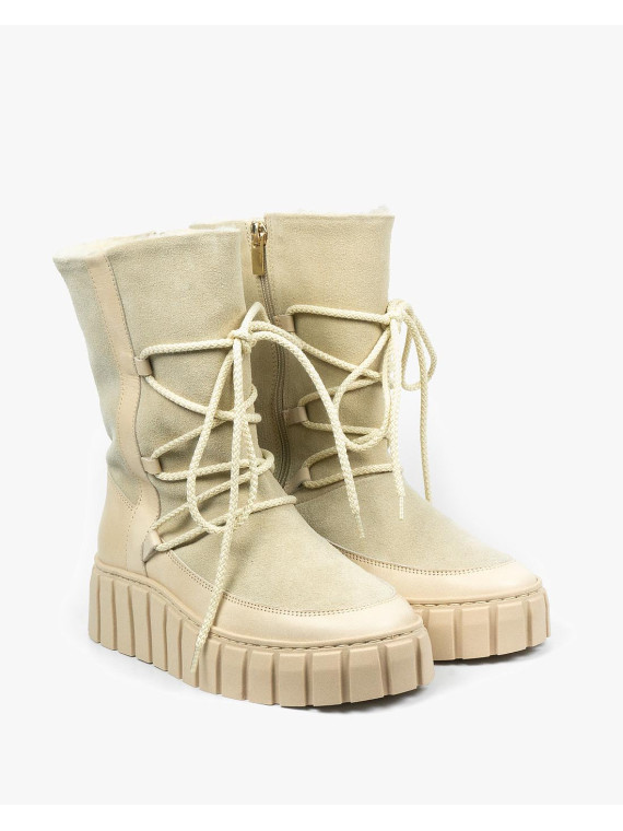 Beżowe śniegowce damskie skórzane