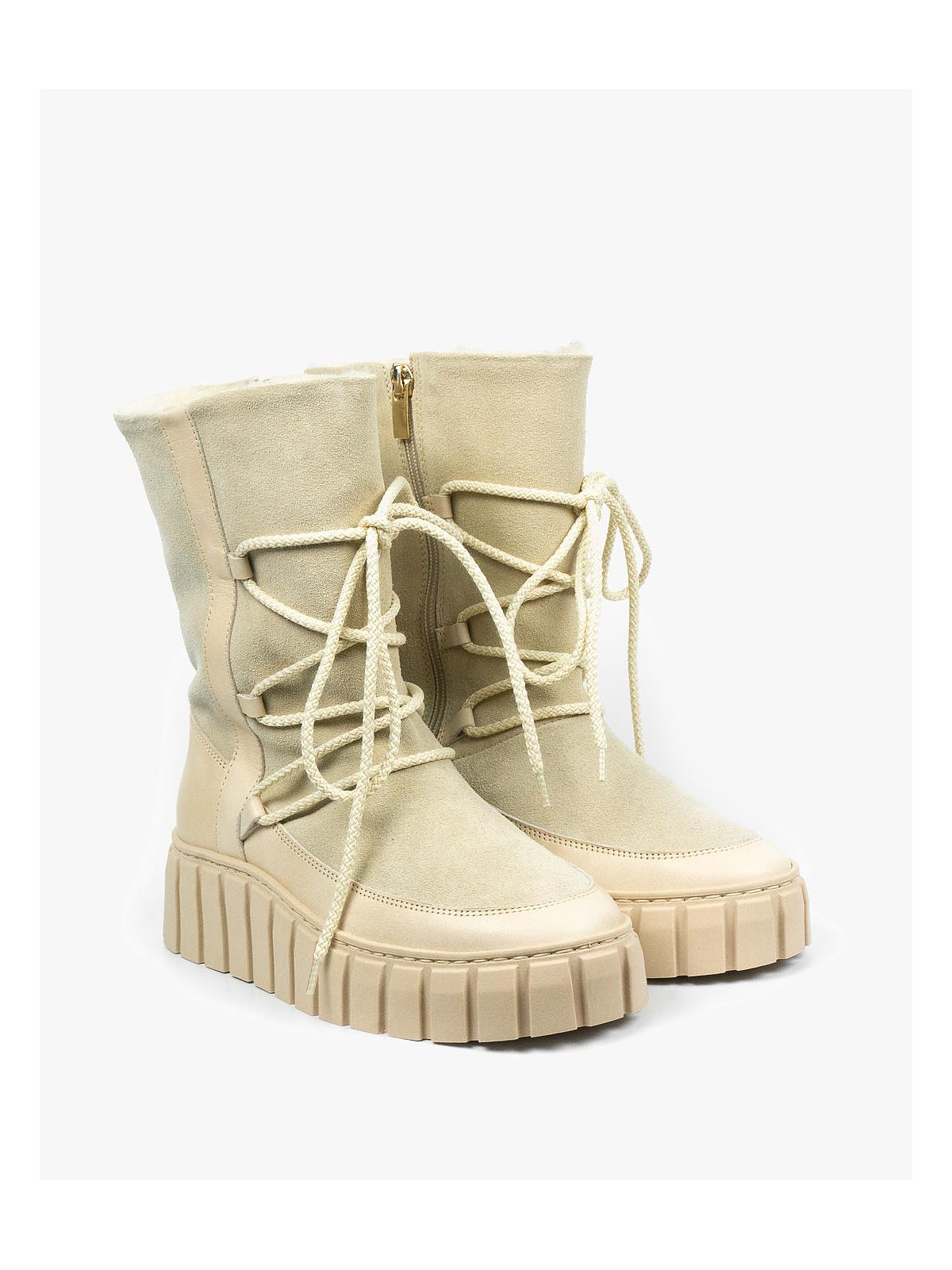 Beżowe śniegowce damskie skórzane