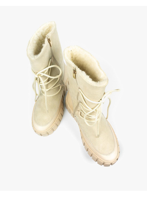 Beżowe śniegowce damskie skórzane