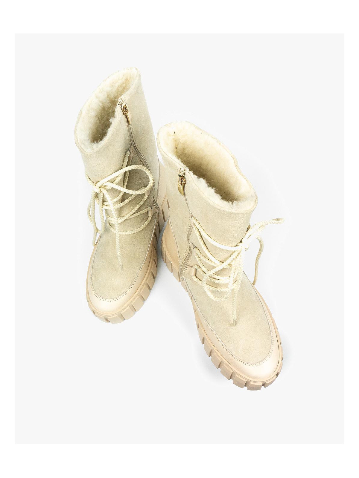 Beżowe śniegowce damskie skórzane