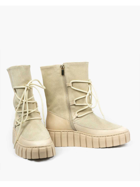 Beżowe śniegowce damskie skórzane