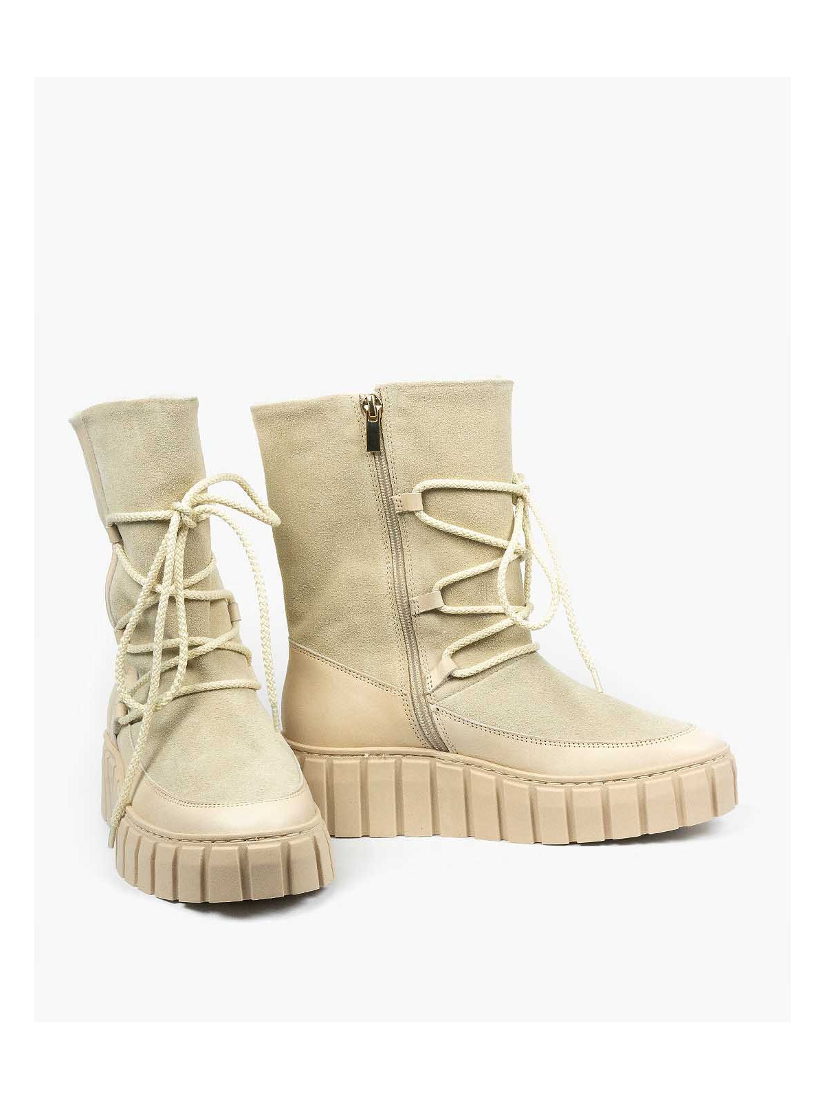 Beżowe śniegowce damskie skórzane