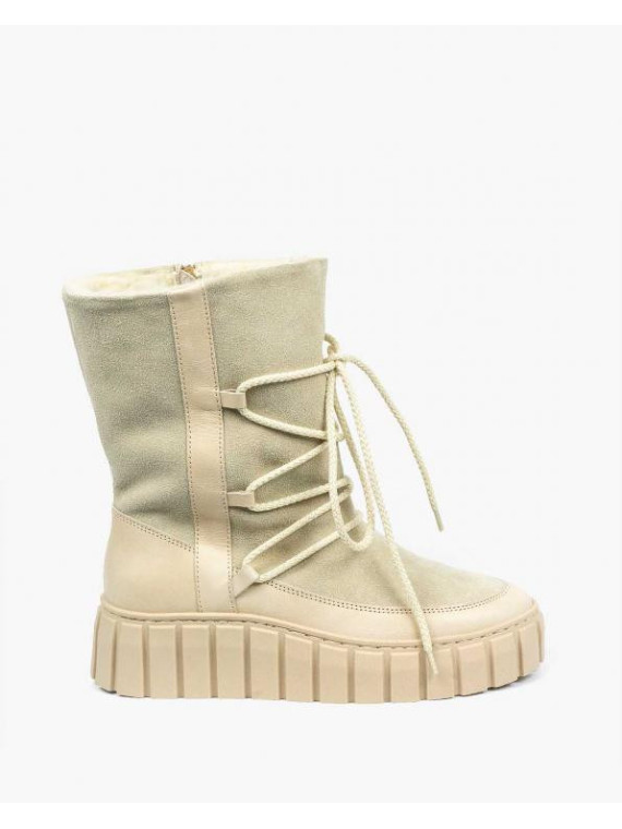 Beżowe śniegowce damskie skórzane