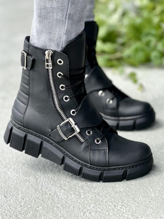 Czarne botki damskie skórzane