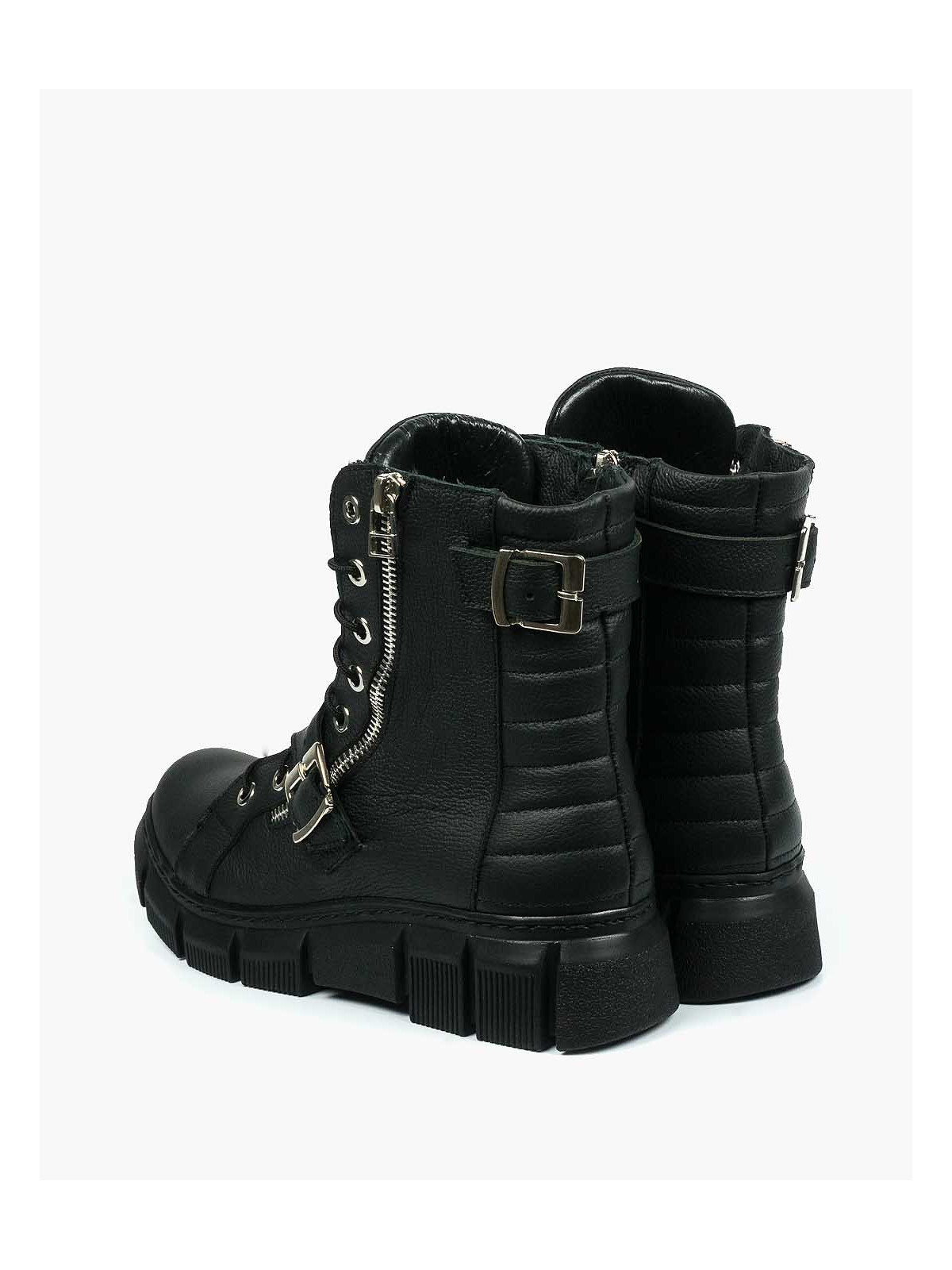 Czarne botki damskie skórzane