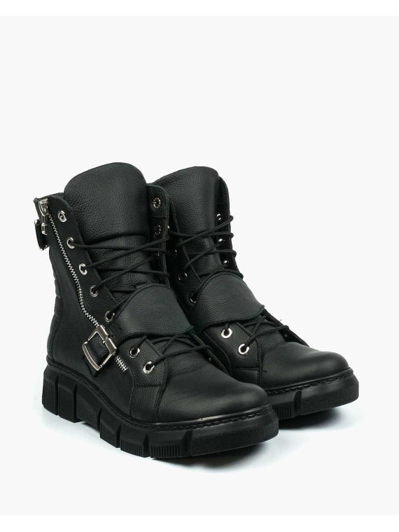 Czarne botki damskie skórzane