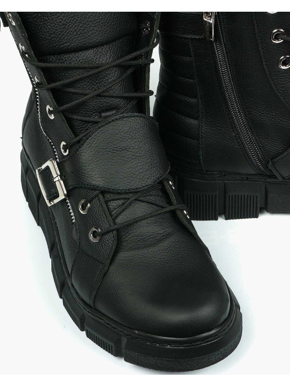 Czarne botki damskie skórzane