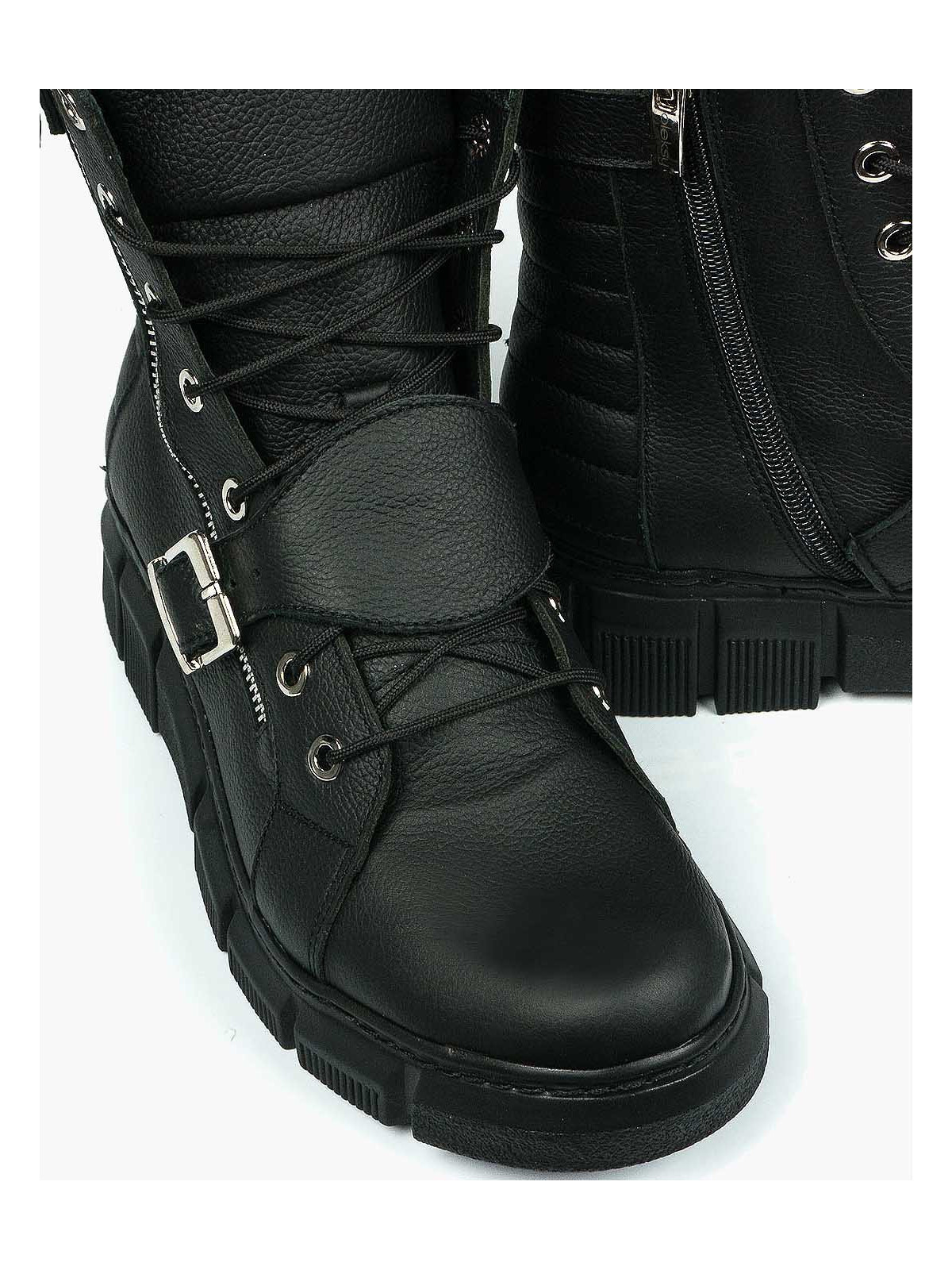 Czarne botki damskie skórzane