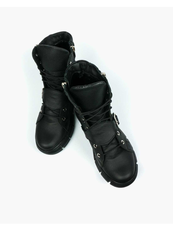 Czarne botki damskie skórzane