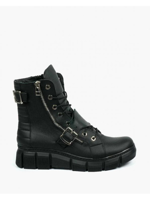 Czarne botki damskie skórzane