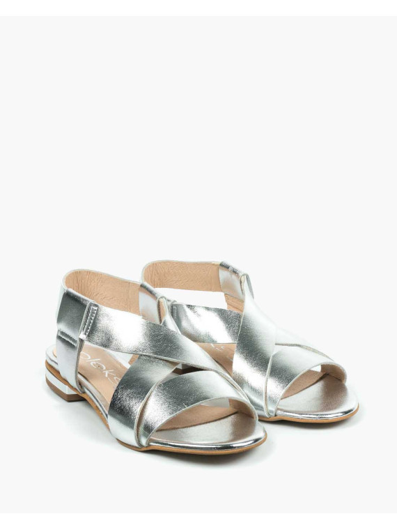 Srebrne sandały damskie skórzane