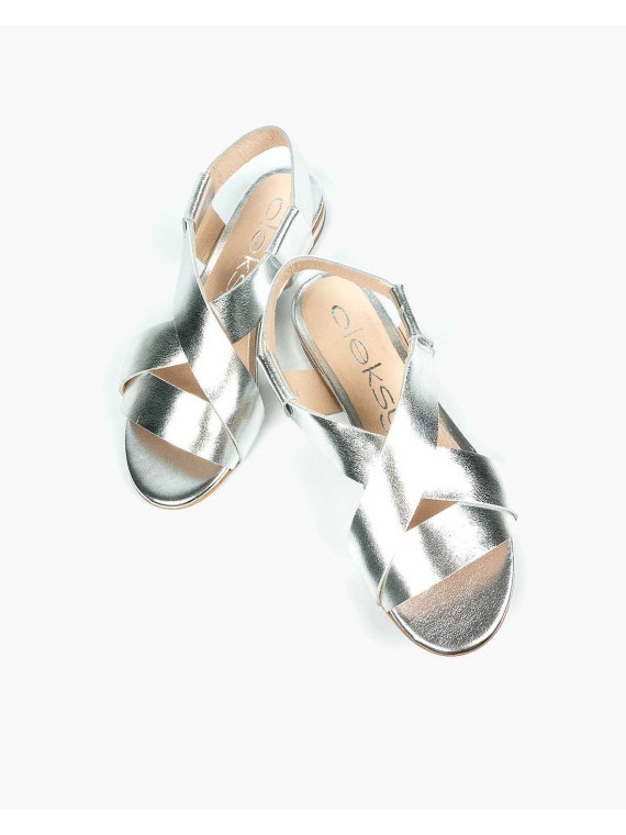 Srebrne sandały damskie skórzane