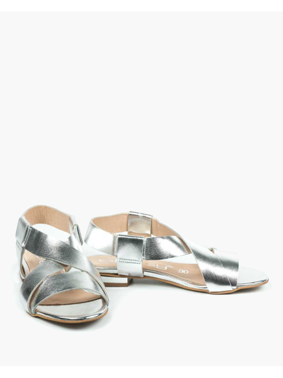 Srebrne sandały damskie skórzane