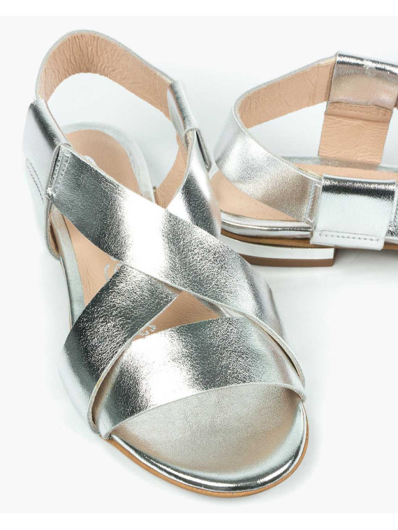 Srebrne sandały damskie skórzane