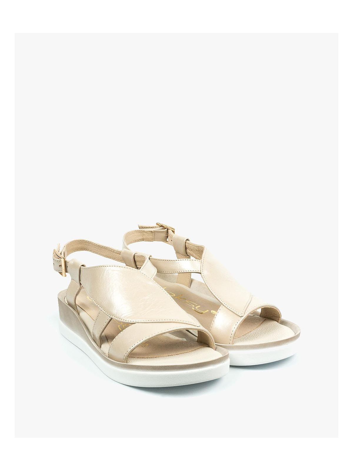 Beżowe sandały damskie skórzane