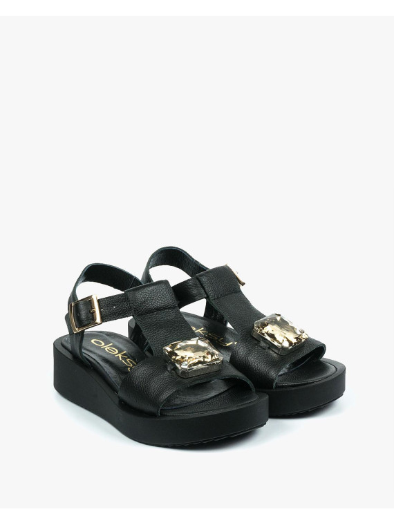 Czarne sandały damskie skórzane