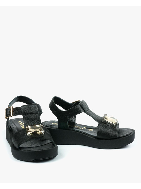 Czarne sandały damskie skórzane