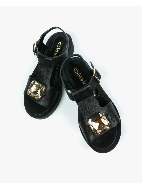 Czarne sandały damskie skórzane