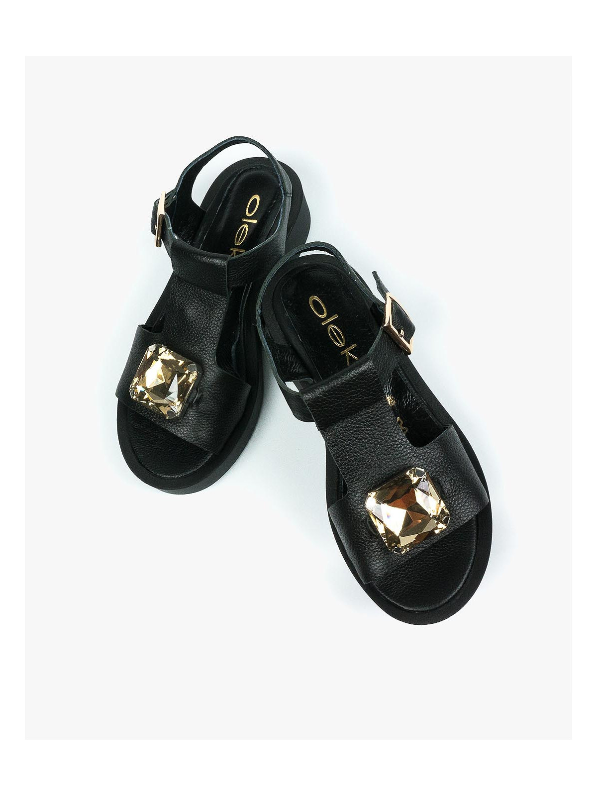 Czarne sandały damskie skórzane