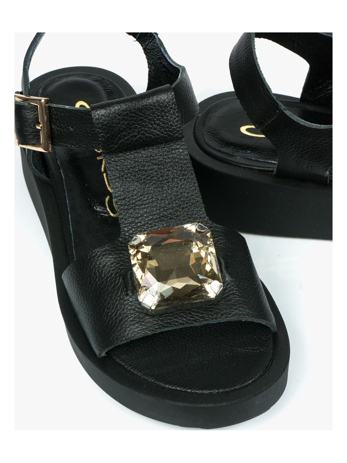 Czarne sandały damskie skórzane