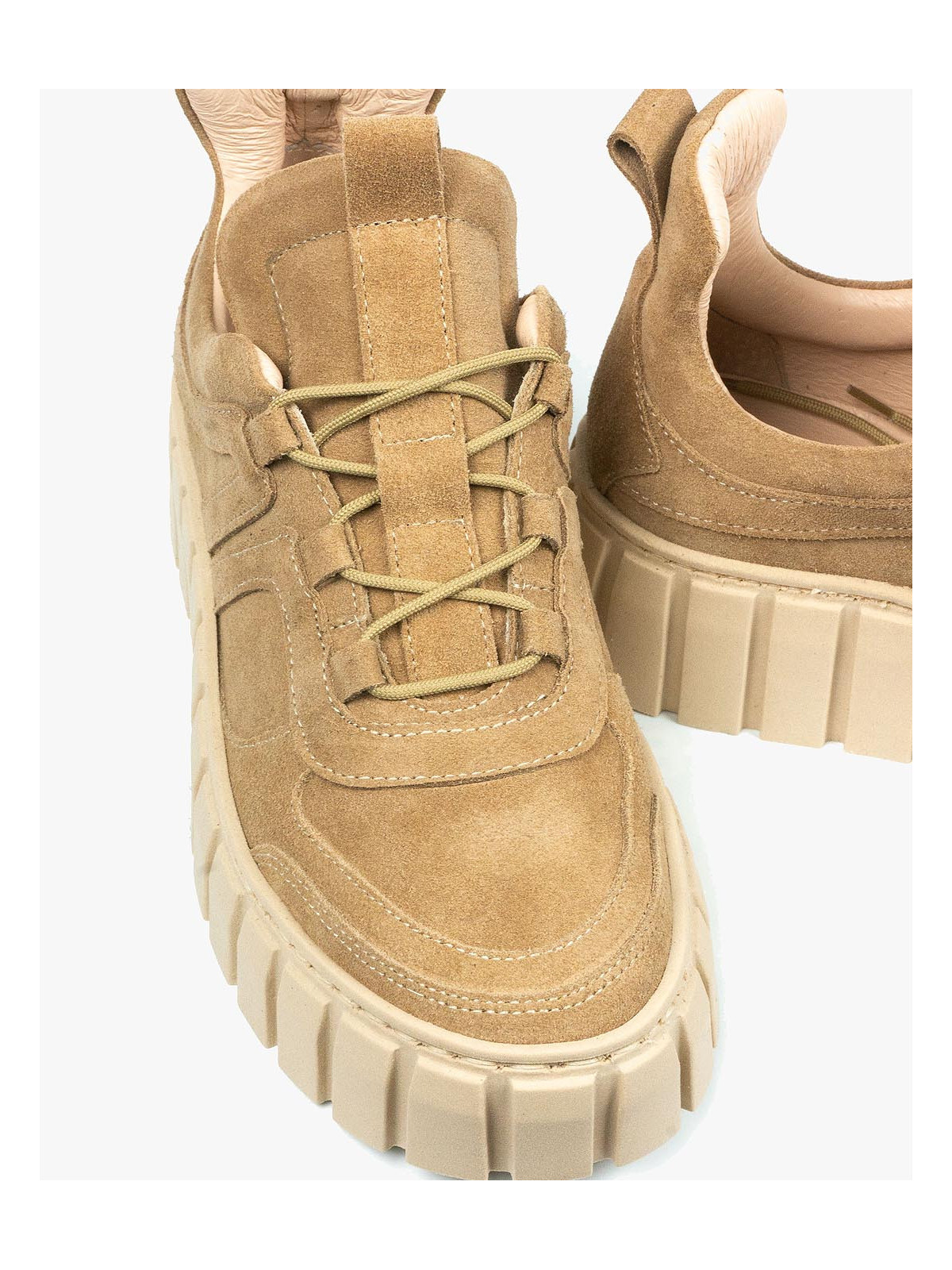 Beżowe trampki damskie skórzane