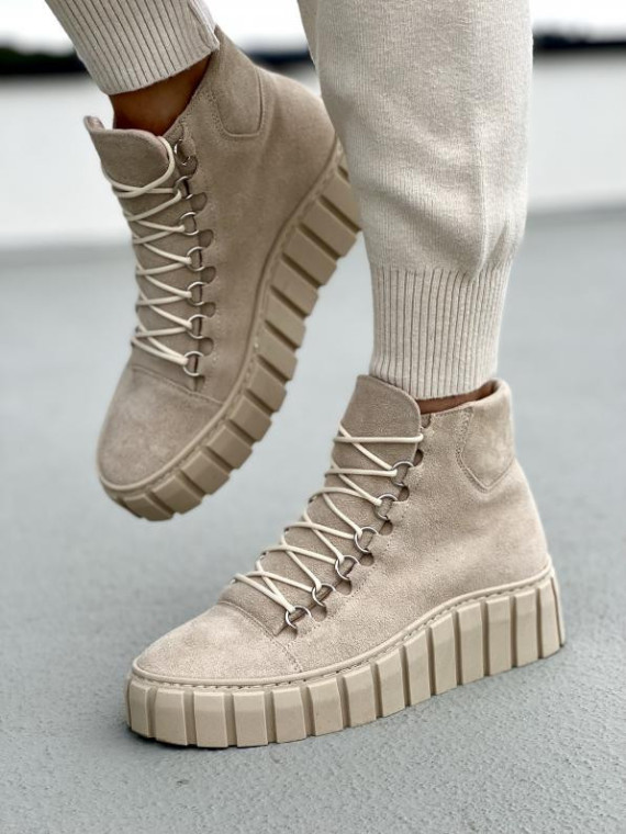 Beżowe trampki damskie skórzane