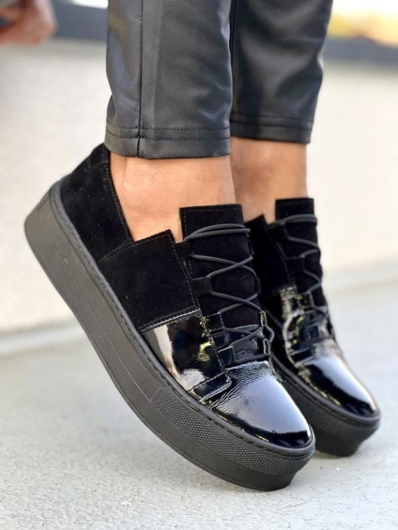 Czarne trampki damskie skórzane