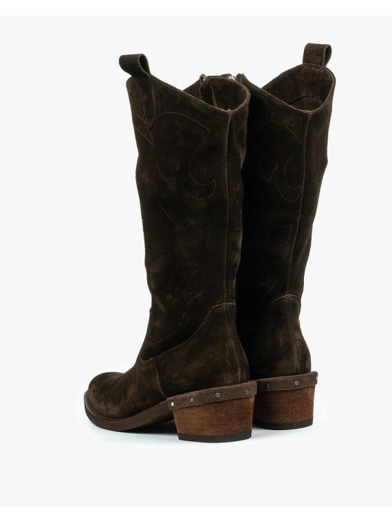 Brązowe kozaki damskie skórzane