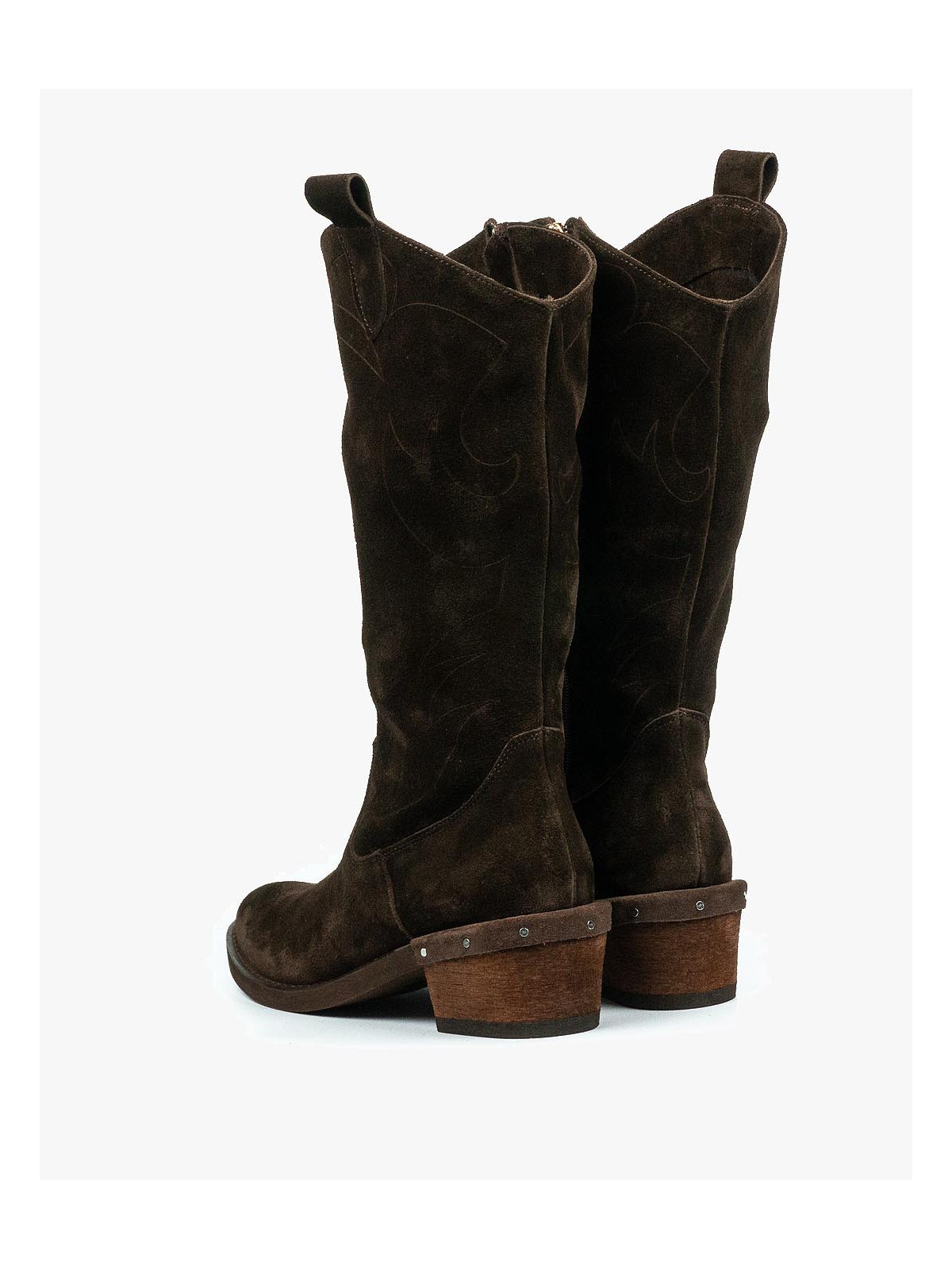 Brązowe kozaki damskie skórzane