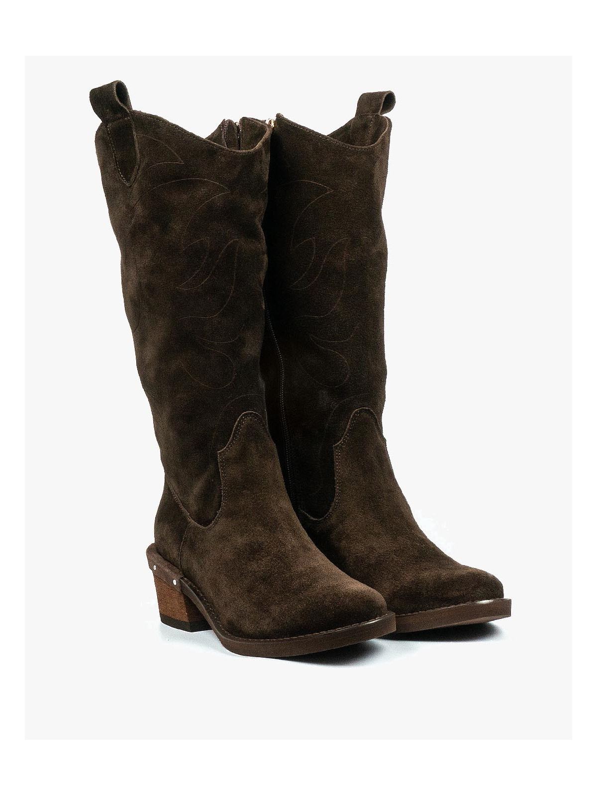 Brązowe kozaki damskie skórzane