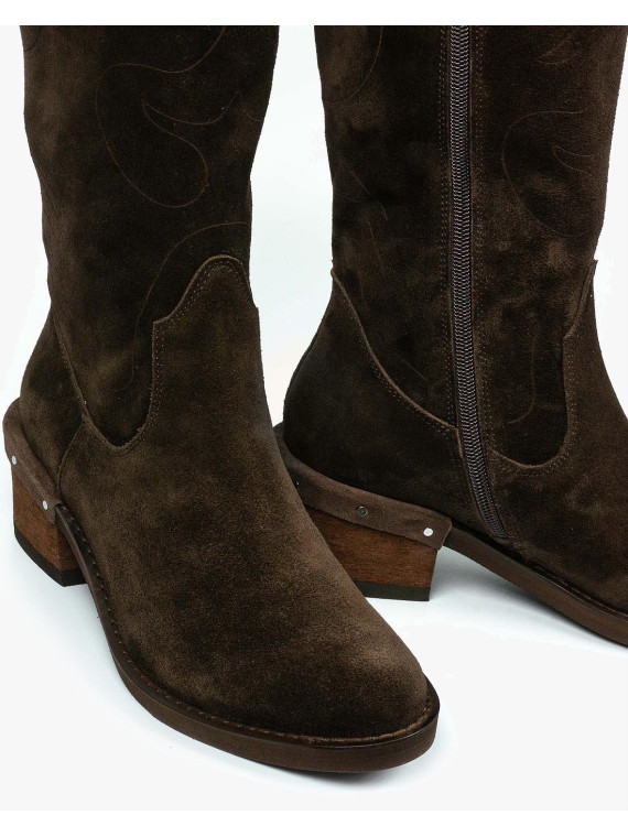 Brązowe kozaki damskie skórzane