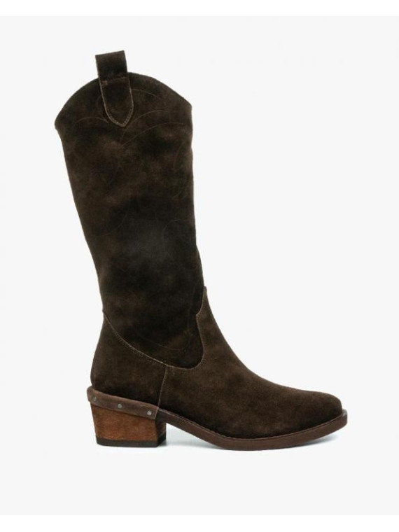 Brązowe kozaki damskie skórzane