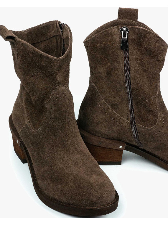 Brązowe botki damskie skórzane