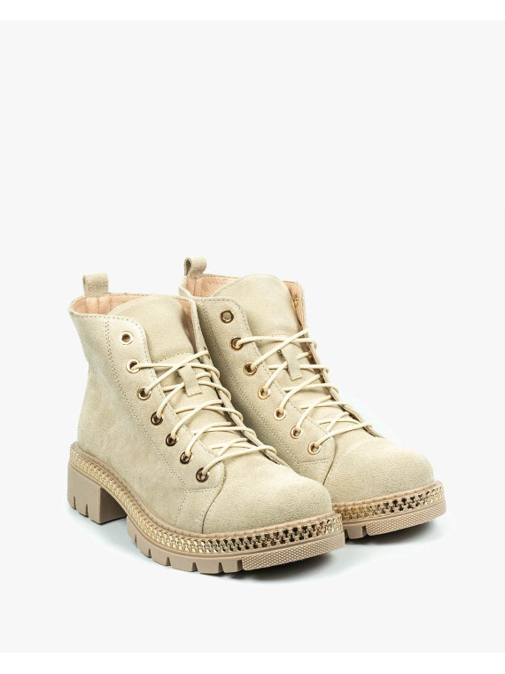 Beżowe trapery damskie skórzane