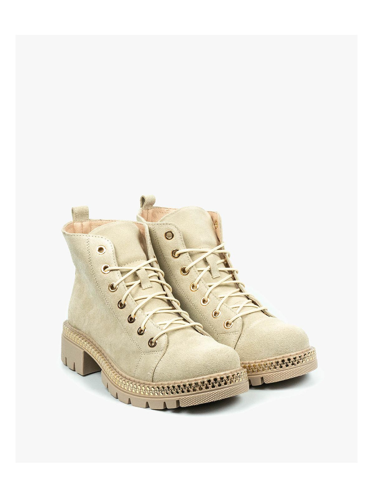 Beżowe trapery damskie skórzane